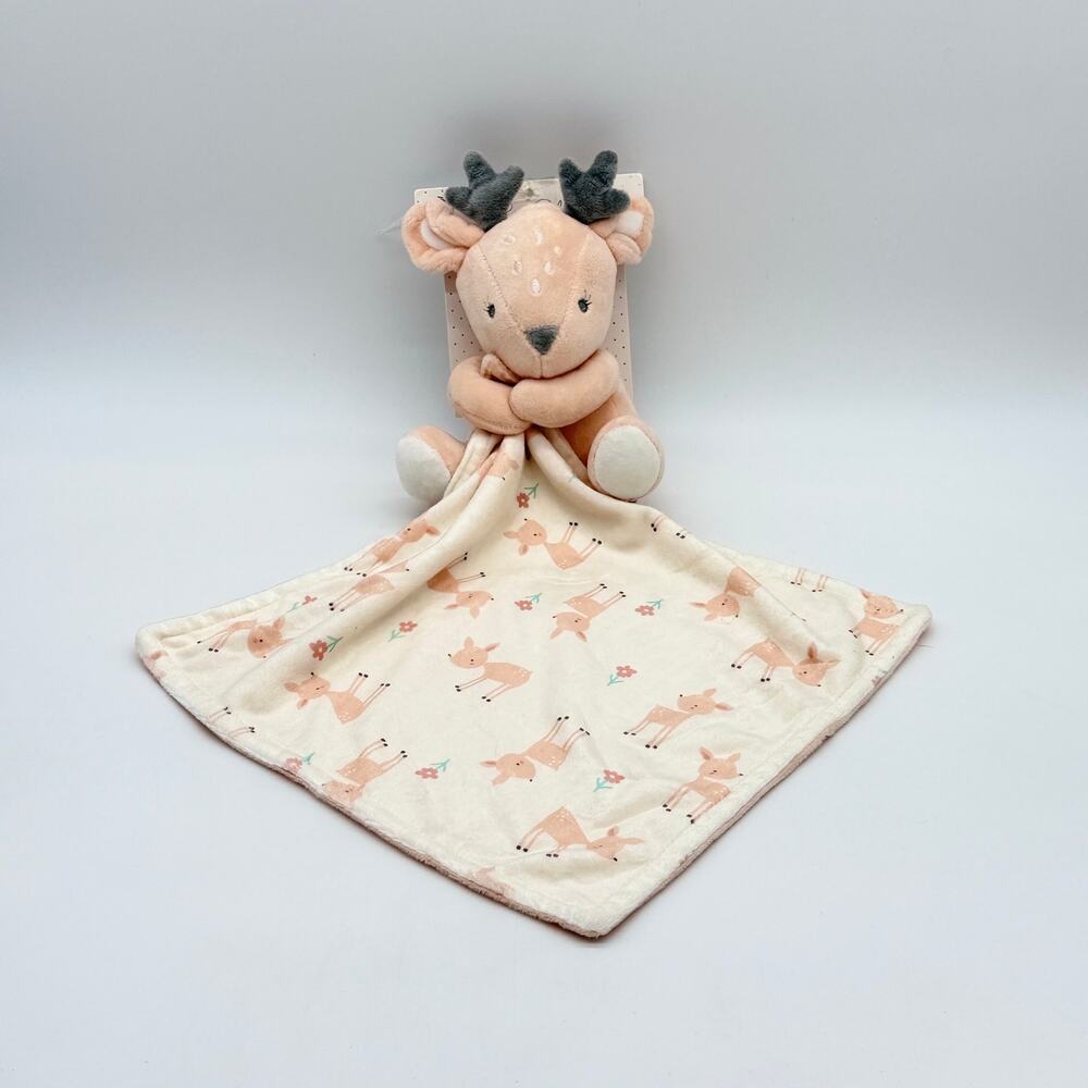 Rene Rofe Peach Pink Deer Plush Baby Security Blanket Lovey Toy NEW